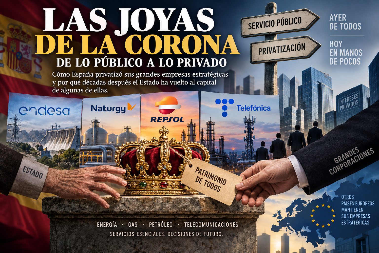 Las joyas de la corona y la privatización de empresas estratégicas españolas como Endesa, Repsol y Telefónica